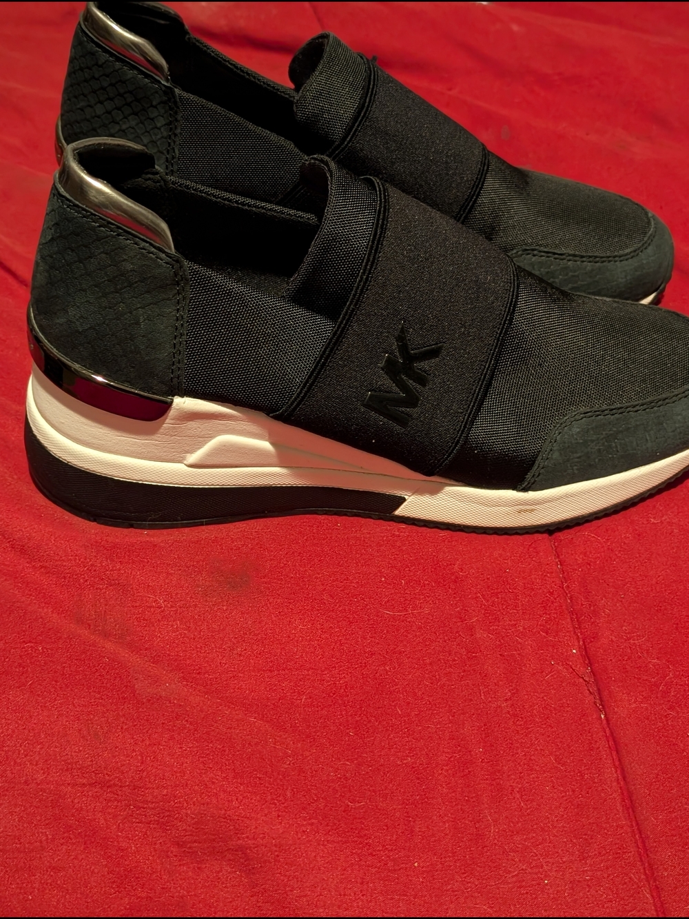 Michael Kors Black Slip-On Wedge Sneakers with White Midsole